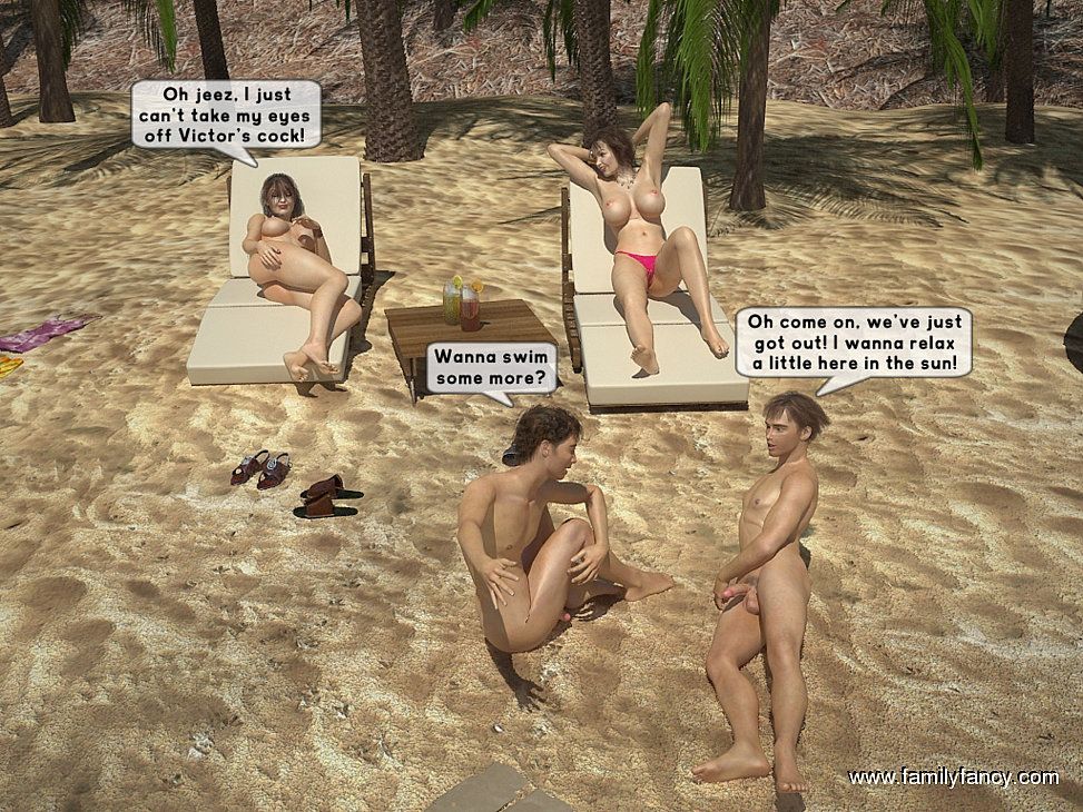 Family orgy at the beach