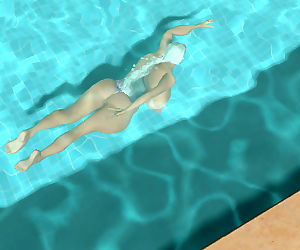 كاريكاتير كبير الصدر 3d شقراء فتاة swimming..3d