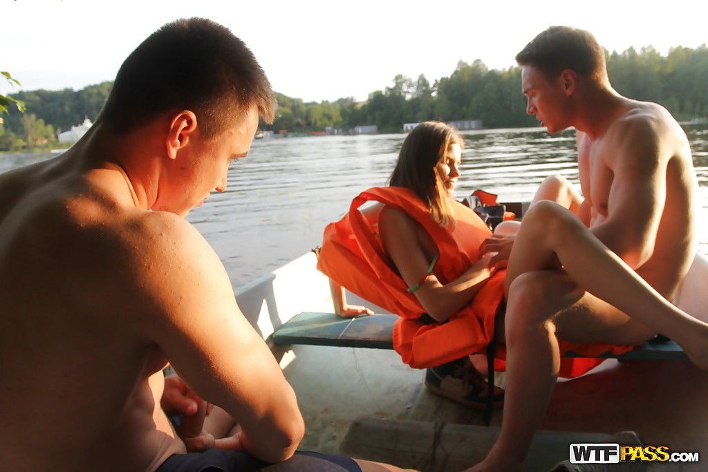 Two guys take nice girl Anna Taylor on boat and fuck her there