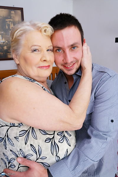 Obese granny undresses her new boy toy for for a pleasing bedroom fuck