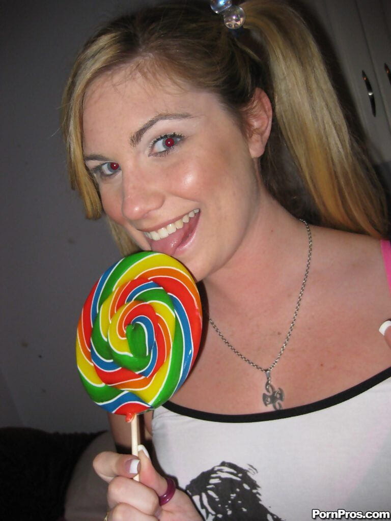 Ex-girlfriend Hayden Night puts her hair in pigtails and licks a lollipop