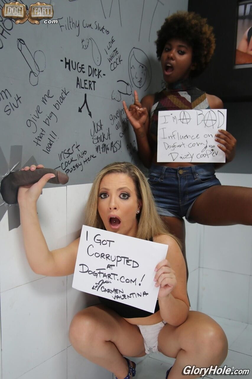Ebony teen Daizy Cooper forces Carmen Valentina to suck and fuck a black cock