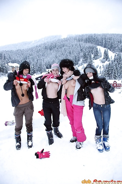 Teen girls play lesbian sex games after a day of hitting ski slopes