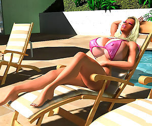 порнозвезда 3d сексуальная грудастая Блондинка в Бикини sunbathing..